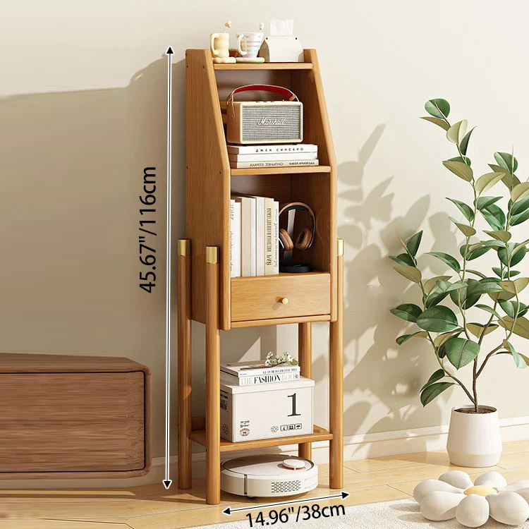 Traditional Vintage Bamboo Fiberboard Multi-functional Storage Sideboard 3/4-Tier Display Rack With Drawer For Home Office