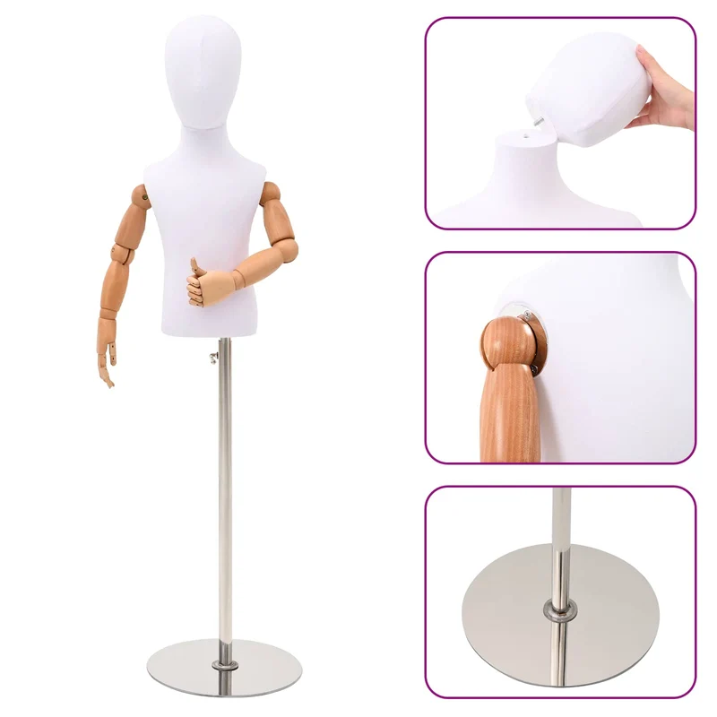 Mannequin Ajustável de 120-157 cm com Base Unisexo PP Branco
