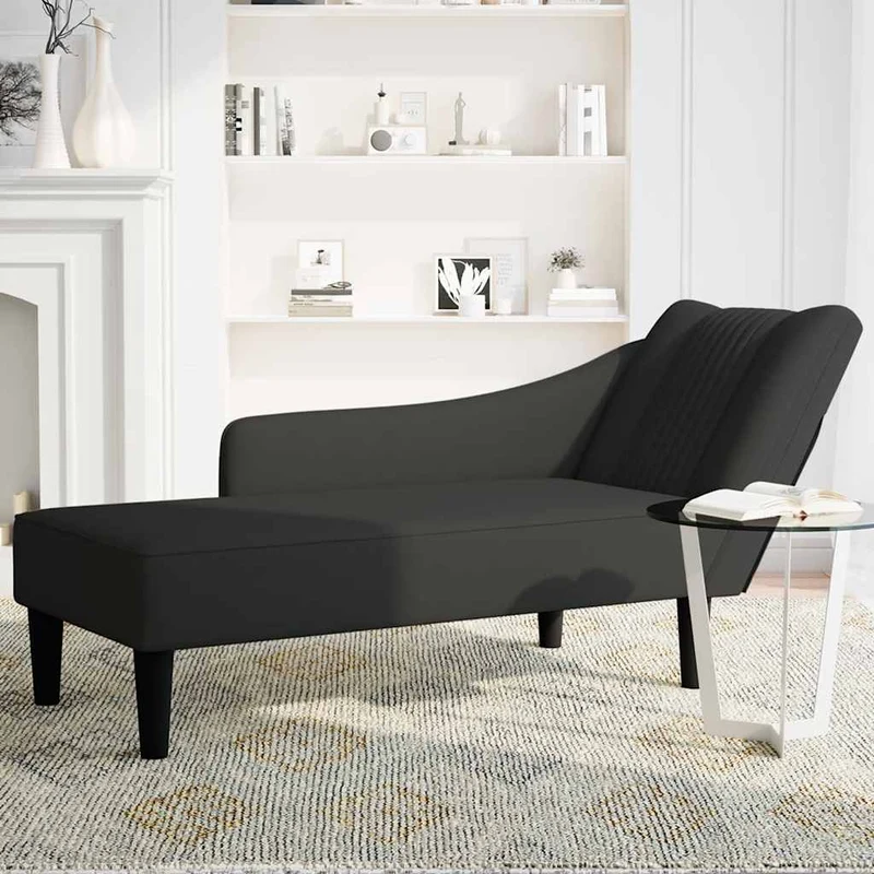 Chaise-longue com apoio de braço direito veludo preto