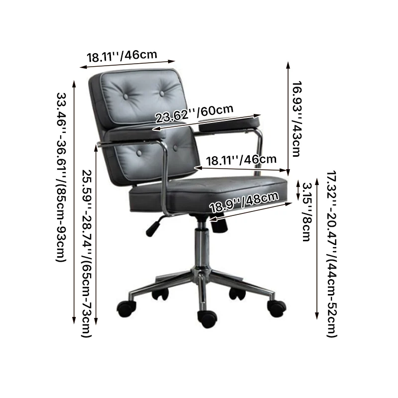 Modern Mid-Century Tufted Faux Leather Carbon Steel Upholstered Five-Spoke Caster Base Desk Chair Armrest For Home Office