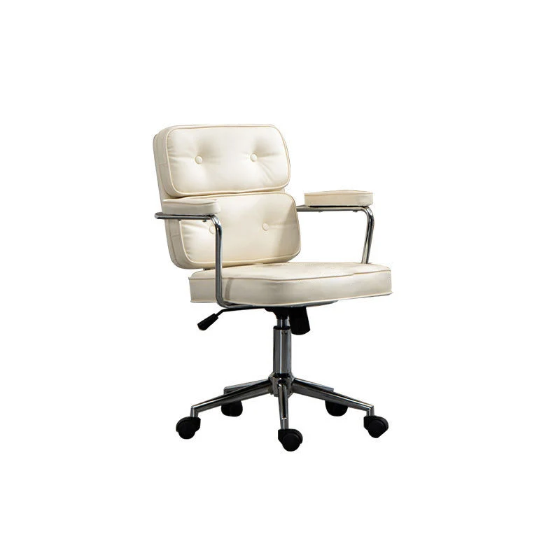 Modern Mid-Century Tufted Faux Leather Carbon Steel Upholstered Five-Spoke Caster Base Desk Chair Armrest For Home Office