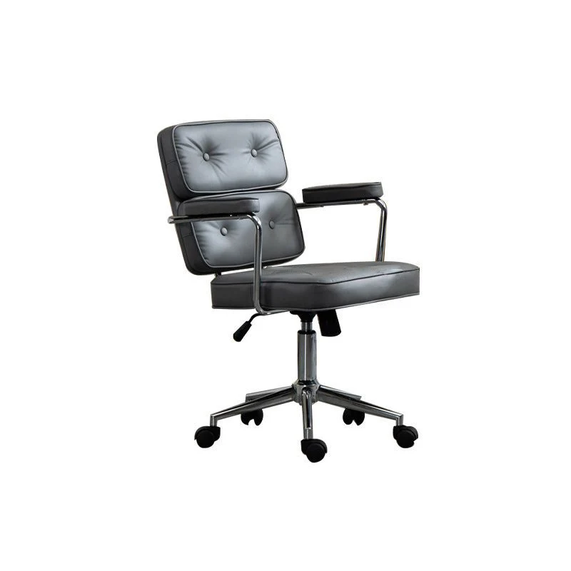 Modern Mid-Century Tufted Faux Leather Carbon Steel Upholstered Five-Spoke Caster Base Desk Chair Armrest For Home Office