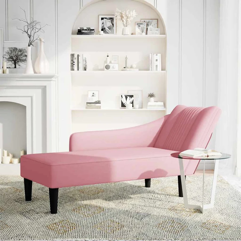 Chaise-longue com apoio de braço direito veludo rosa