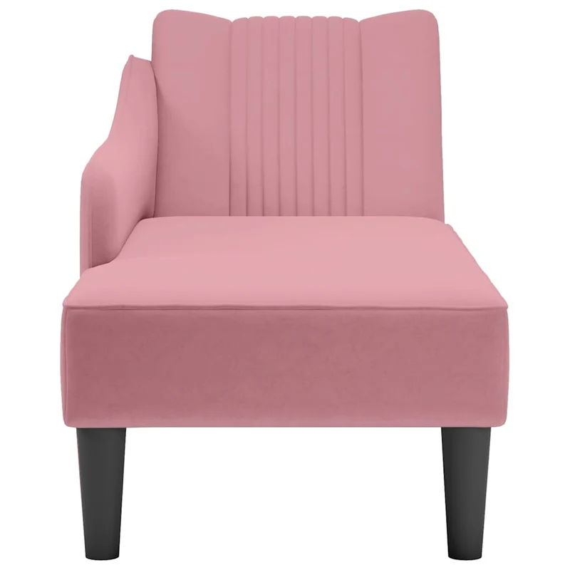 Chaise-longue com apoio de braço direito veludo rosa