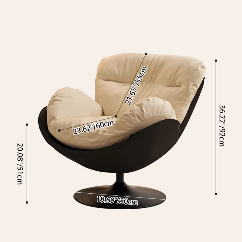 Contemporary Nordic Cat-Scratch Leather Carbon Steel Curved Round-Base Swivel Lounge Chair With Backrest For Living Room