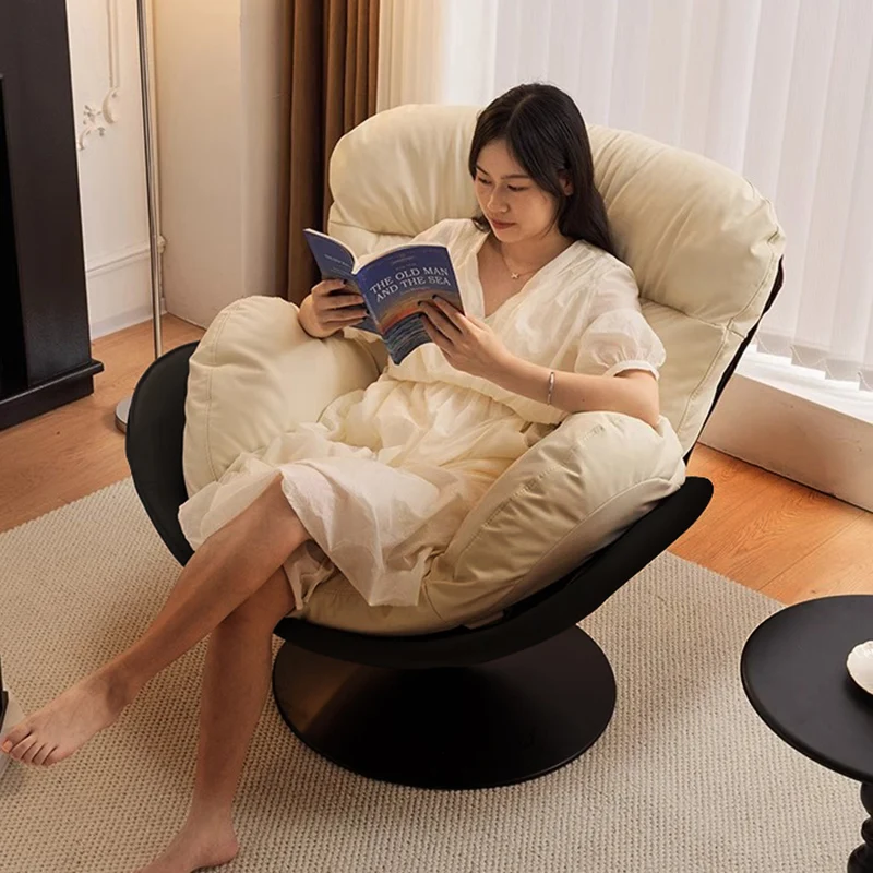 Contemporary Nordic Cat-Scratch Leather Carbon Steel Curved Round-Base Swivel Lounge Chair With Backrest For Living Room