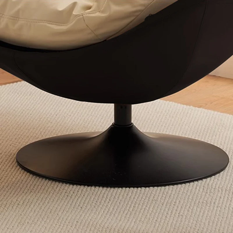 Contemporary Nordic Cat-Scratch Leather Carbon Steel Curved Round-Base Swivel Lounge Chair With Backrest For Living Room