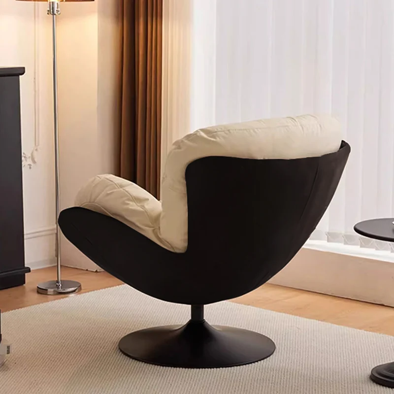 Contemporary Nordic Cat-Scratch Leather Carbon Steel Curved Round-Base Swivel Lounge Chair With Backrest For Living Room