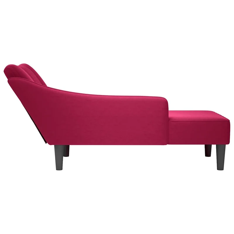 Chaise-longue com apoio de braço direito vinho tinto veludo