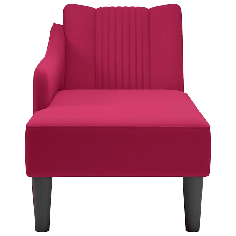 Chaise-longue com apoio de braço direito vinho tinto veludo