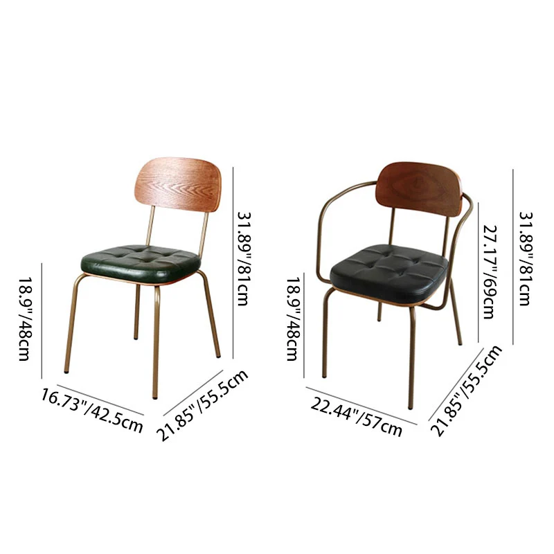 Traditional Vintage Square Cushion Iron PU Leather Sponge Dining Chair Backrest For Dining Room