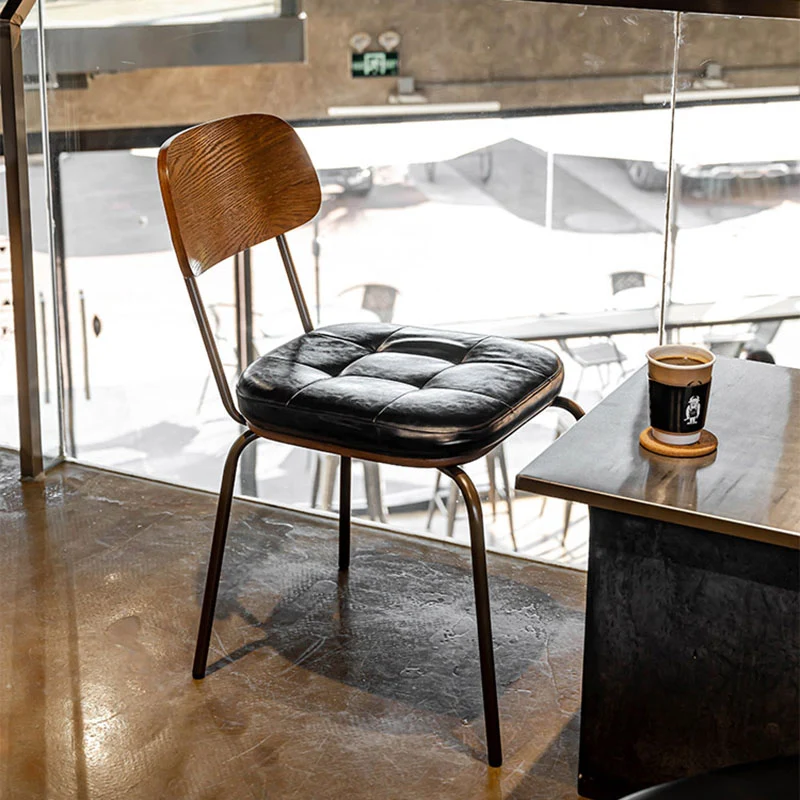 Traditional Vintage Square Cushion Iron PU Leather Sponge Dining Chair Backrest For Dining Room
