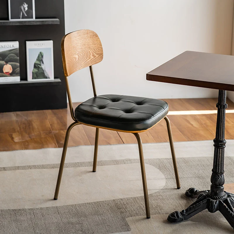 Traditional Vintage Square Cushion Iron PU Leather Sponge Dining Chair Backrest For Dining Room