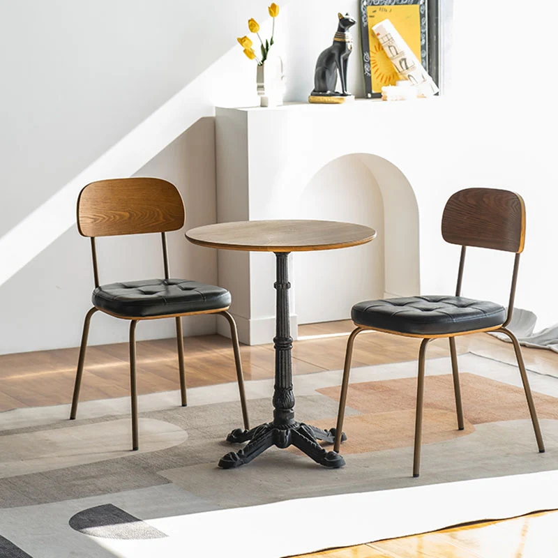 Traditional Vintage Square Cushion Iron PU Leather Sponge Dining Chair Backrest For Dining Room