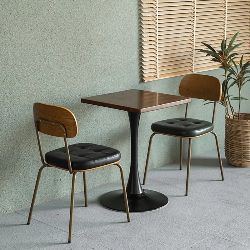 Traditional Vintage Square Cushion Iron PU Leather Sponge Dining Chair Backrest For Dining Room