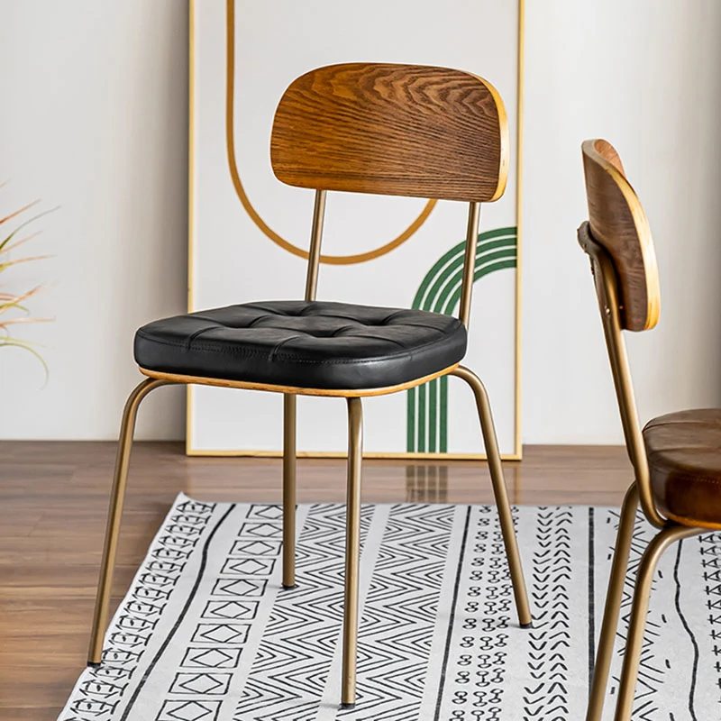 Traditional Vintage Square Cushion Iron PU Leather Sponge Dining Chair Backrest For Dining Room