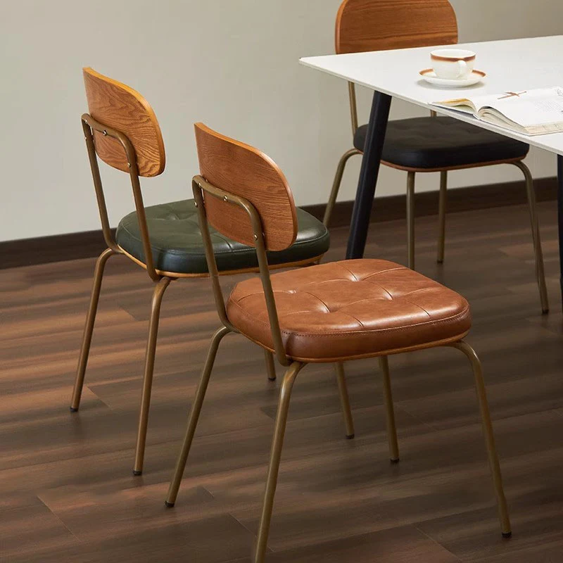 Traditional Vintage Square Cushion Iron PU Leather Sponge Dining Chair Backrest For Dining Room