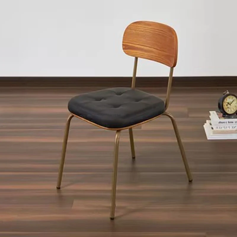 Traditional Vintage Square Cushion Iron PU Leather Sponge Dining Chair Backrest For Dining Room