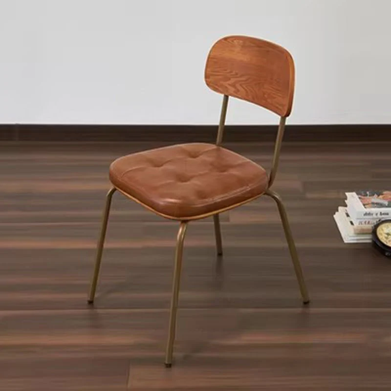 Traditional Vintage Square Cushion Iron PU Leather Sponge Dining Chair Backrest For Dining Room