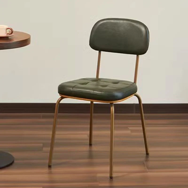 Traditional Vintage Square Cushion Iron PU Leather Sponge Dining Chair Backrest For Dining Room