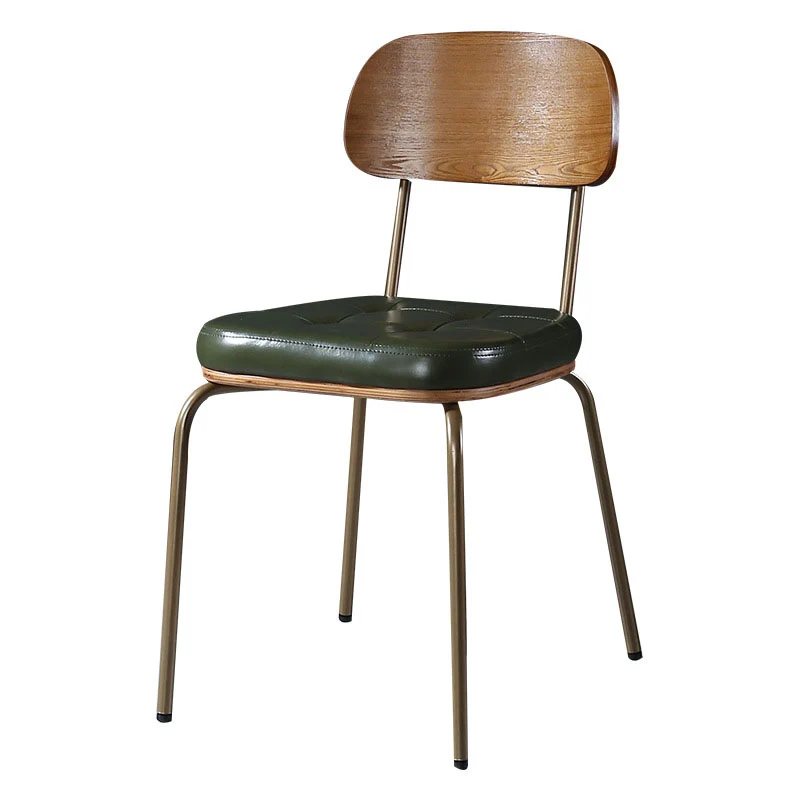 Traditional Vintage Square Cushion Iron PU Leather Sponge Dining Chair Backrest For Dining Room