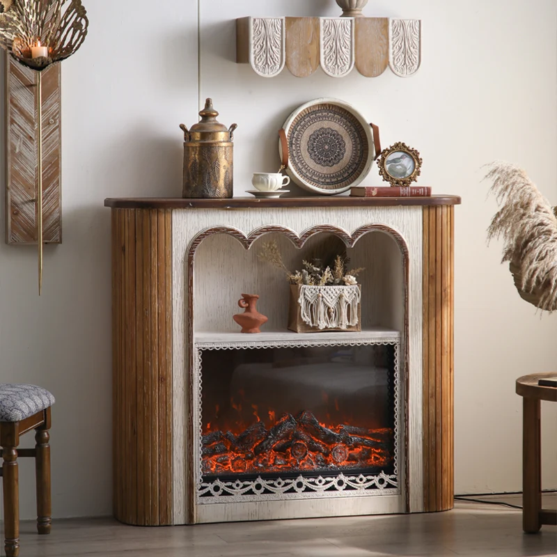 Traditional Rustic Wood MDF Rectangular Console Table With Classic Carvings, 3-Tier Design For Living Room