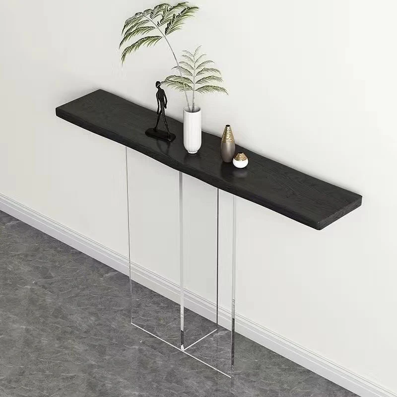 Modern Minimalist Pine Wood & Acrylic Rectangular Console Table For Entryway