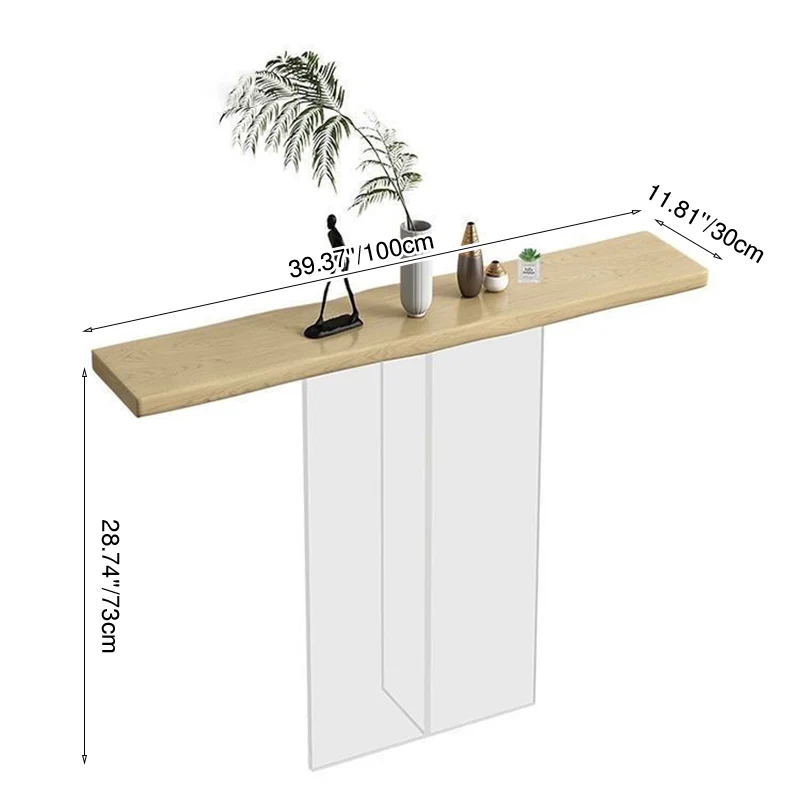 Modern Minimalist Pine Wood & Acrylic Rectangular Console Table For Entryway