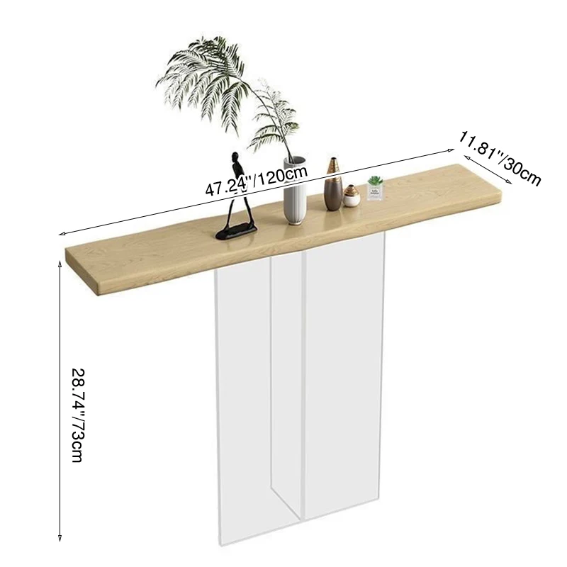 Modern Minimalist Pine Wood & Acrylic Rectangular Console Table For Entryway