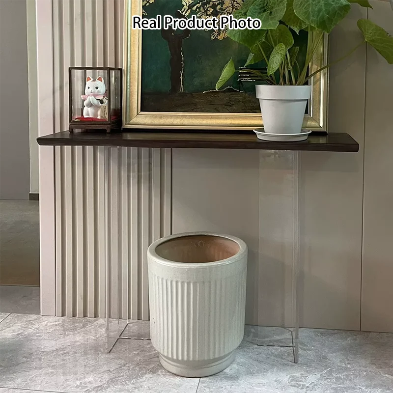 Modern Minimalist Pine Wood & Acrylic Rectangular Console Table For Entryway