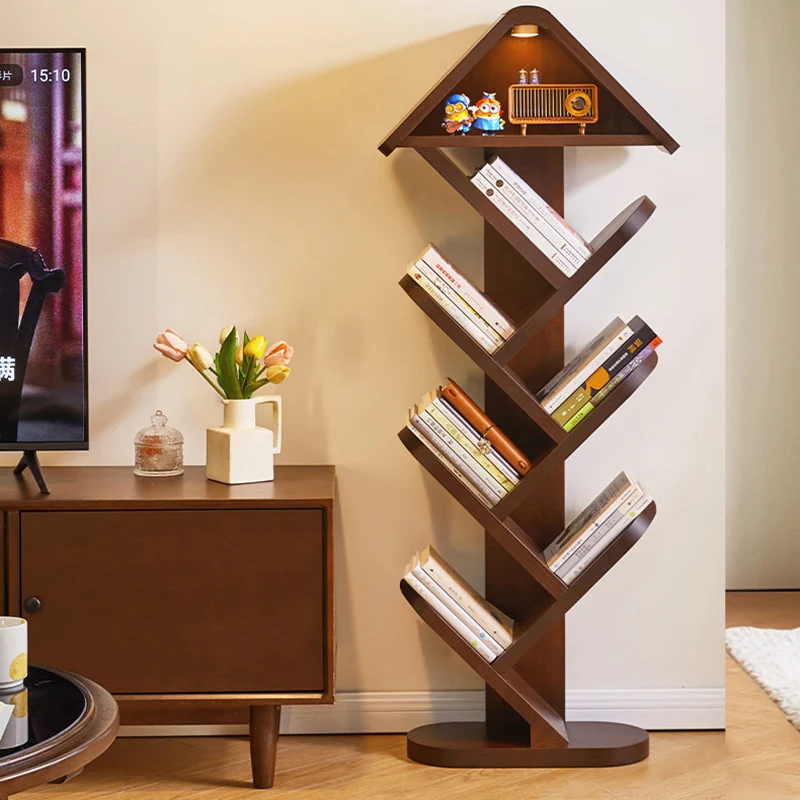 Contemporary Creative Treehouse-Shaped Rubberwood Plywood Bookshelves 5/7 Tier For Home Office