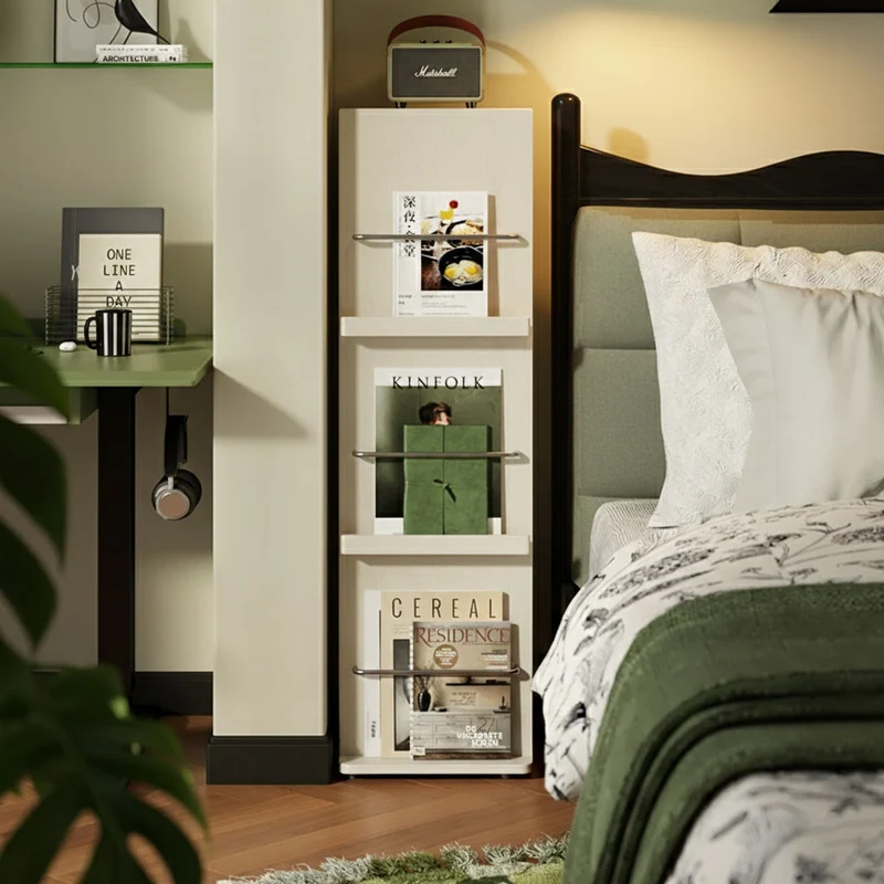 Modern Minimalist Narrow Rectangular Solid Rubberwood Aluminum Alloy Floor-Standing Bookshelf 3-Tier For Study