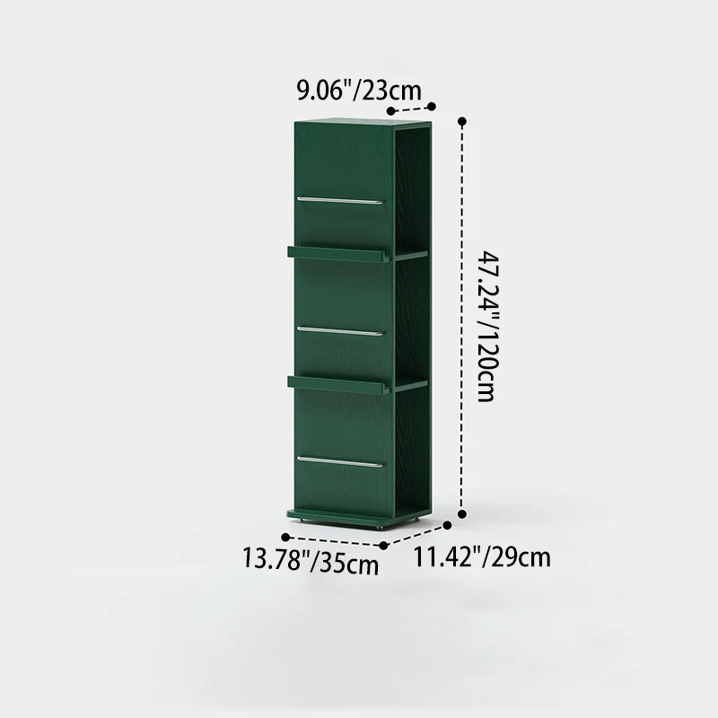 Modern Minimalist Narrow Rectangular Solid Rubberwood Aluminum Alloy Floor-Standing Bookshelf 3-Tier For Study