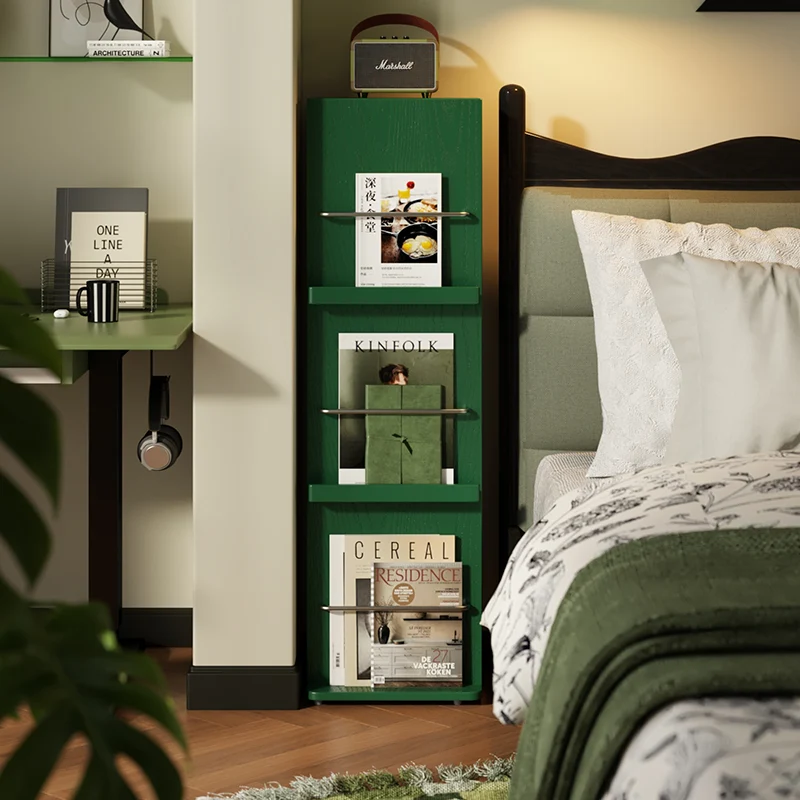 Modern Minimalist Narrow Rectangular Solid Rubberwood Aluminum Alloy Floor-Standing Bookshelf 3-Tier For Study
