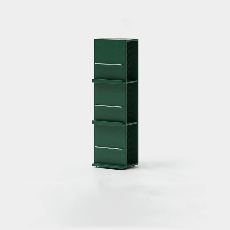 Modern Minimalist Narrow Rectangular Solid Rubberwood Aluminum Alloy Floor-Standing Bookshelf 3-Tier For Study