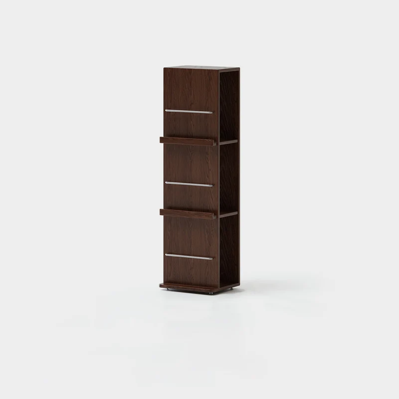 Modern Minimalist Narrow Rectangular Solid Rubberwood Aluminum Alloy Floor-Standing Bookshelf 3-Tier For Study