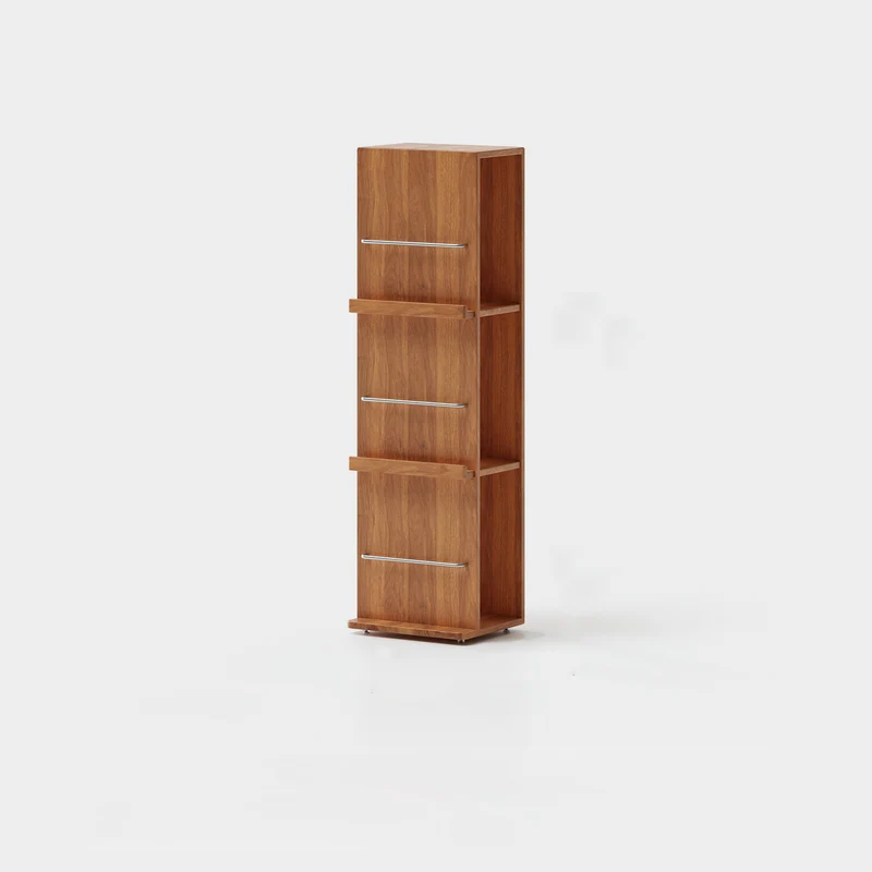 Modern Minimalist Narrow Rectangular Solid Rubberwood Aluminum Alloy Floor-Standing Bookshelf 3-Tier For Study