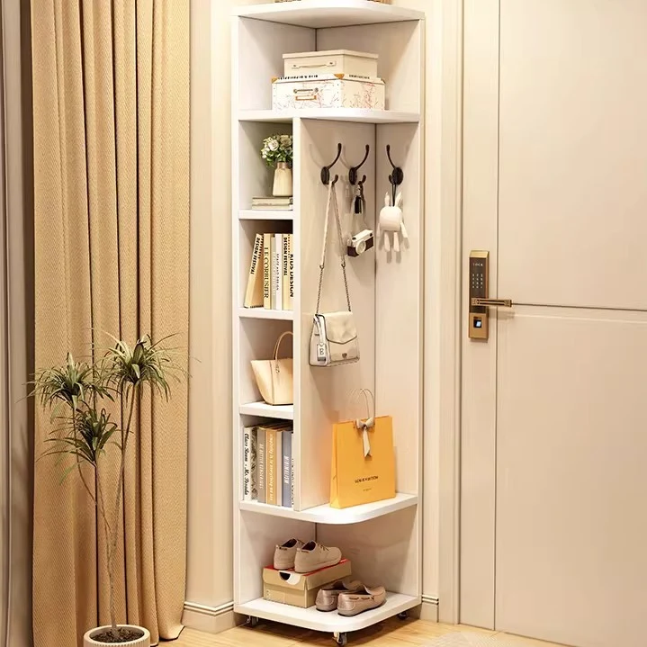 Modern Minimalist Rubberwood Rectangular Corner Shelf Unit With 7-Tier Storage For Bedroom & Living Room