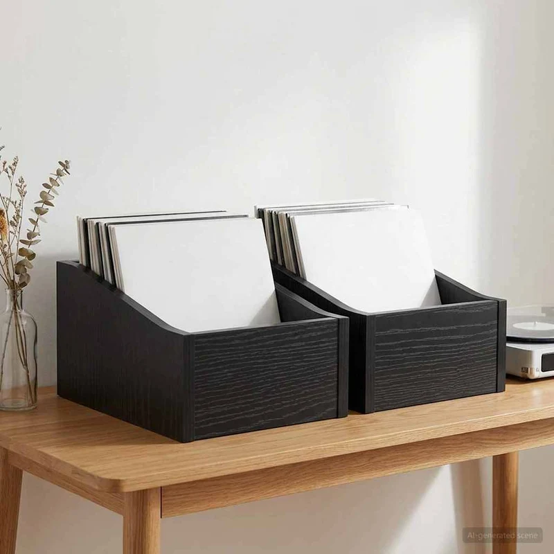 Caixa de Discos LP 2 unid. Carvalho Preto 23 x 33 x 16 cm