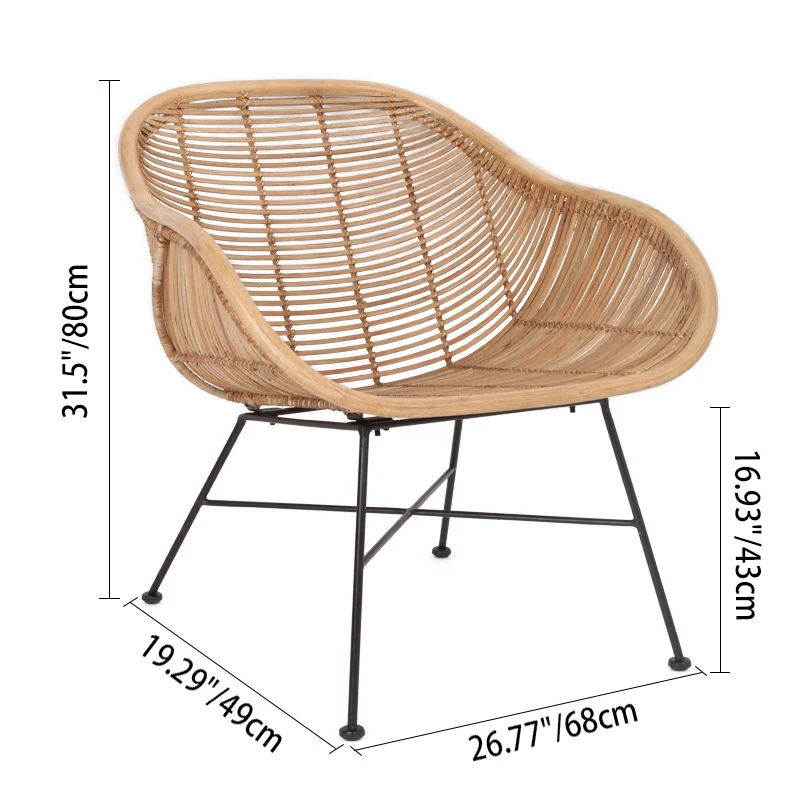 Durable Rattan & Iron Frame Armchair - Lightweight Versatile Chair For Garden