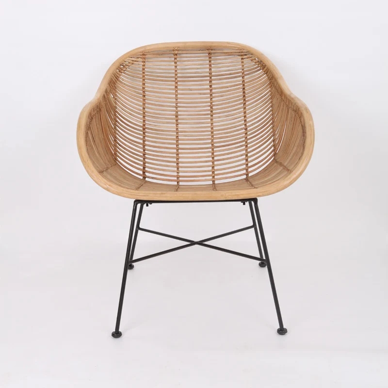 Durable Rattan & Iron Frame Armchair - Lightweight Versatile Chair For Garden