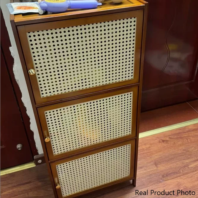 Modern Minimalist Bamboo MDF Acrylic Faux Rattan Rectangular Storage Cabinet 1/2/3-Cabinets For Bedroom