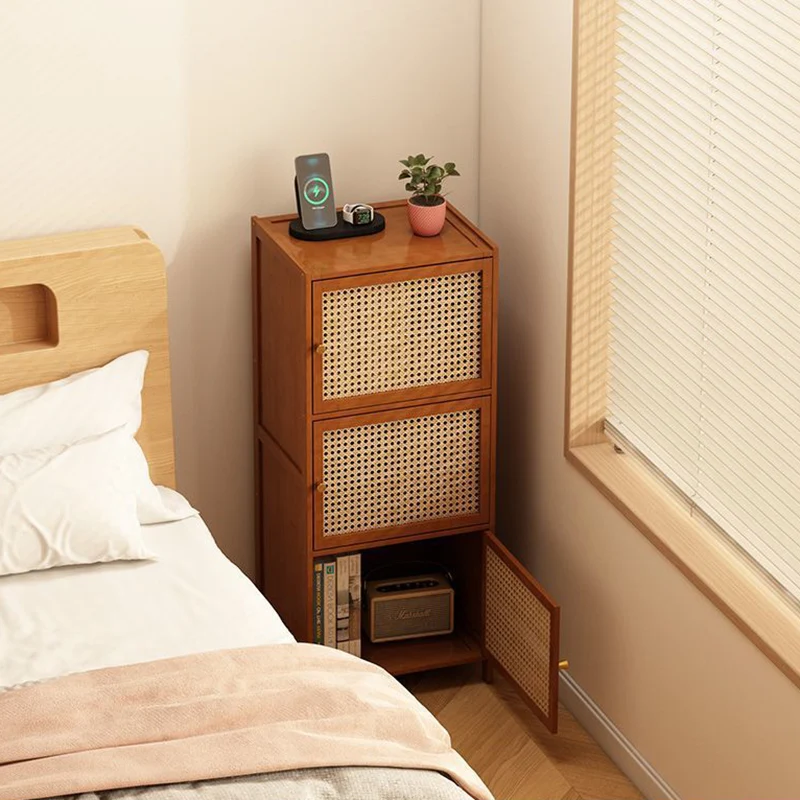 Modern Minimalist Bamboo MDF Acrylic Faux Rattan Rectangular Storage Cabinet 1/2/3-Cabinets For Bedroom