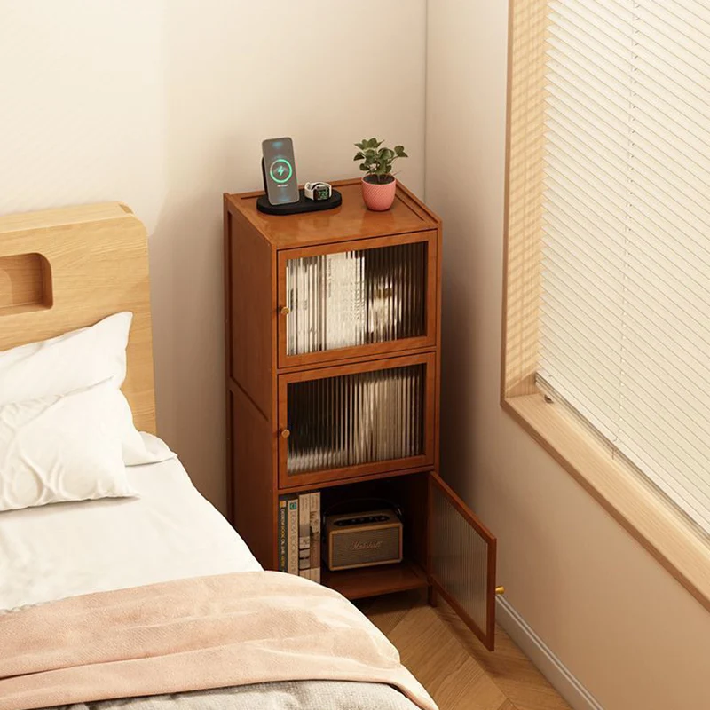 Modern Minimalist Bamboo MDF Acrylic Faux Rattan Rectangular Storage Cabinet 1/2/3-Cabinets For Bedroom