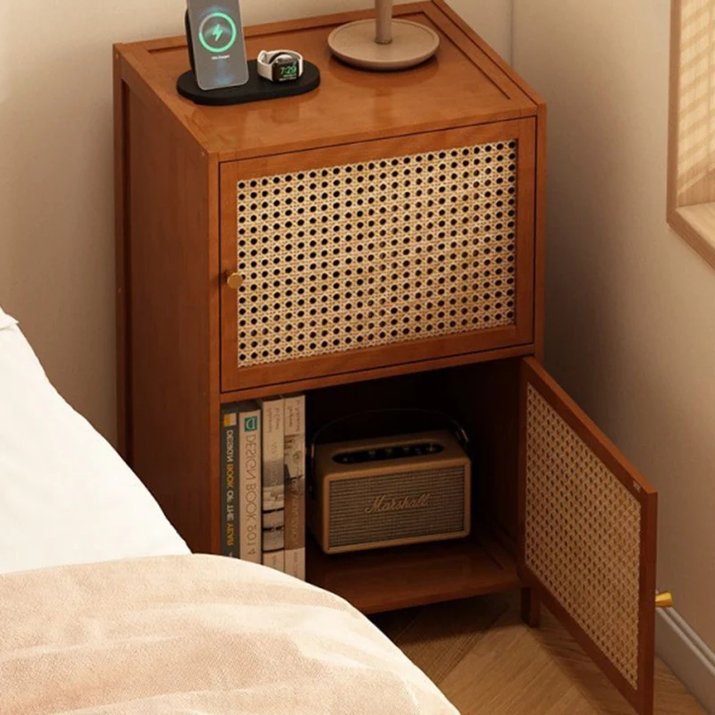 Modern Minimalist Bamboo MDF Acrylic Faux Rattan Rectangular Storage Cabinet 1/2/3-Cabinets For Bedroom