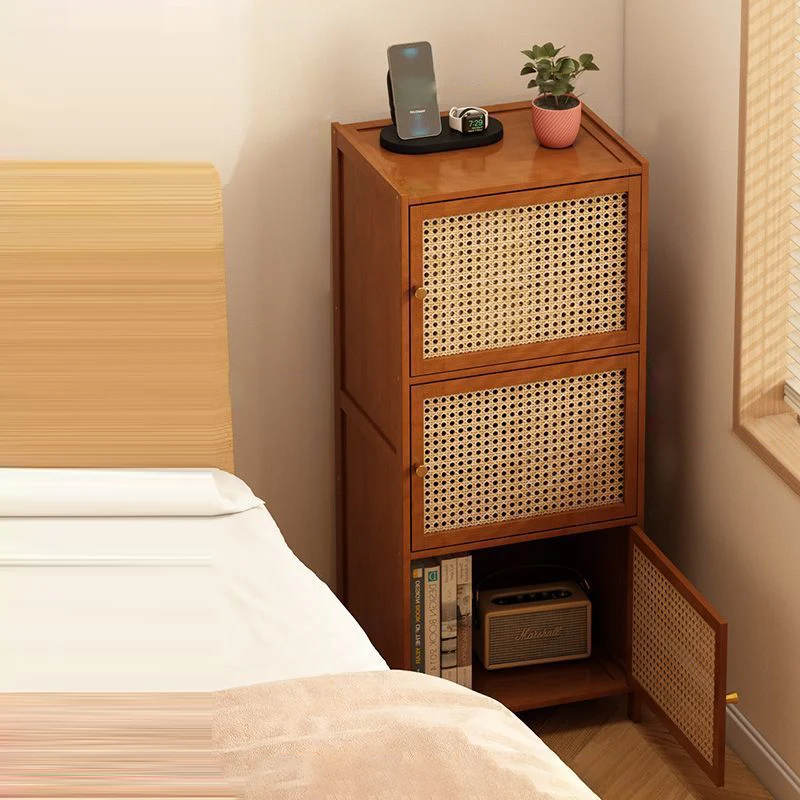 Modern Minimalist Bamboo MDF Acrylic Faux Rattan Rectangular Storage Cabinet 1/2/3-Cabinets For Bedroom