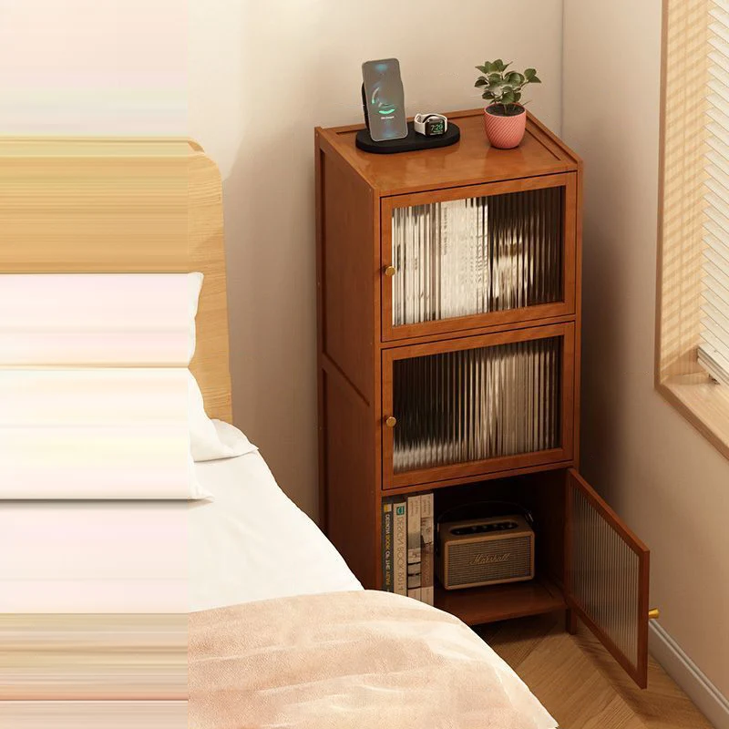 Modern Minimalist Bamboo MDF Acrylic Faux Rattan Rectangular Storage Cabinet 1/2/3-Cabinets For Bedroom