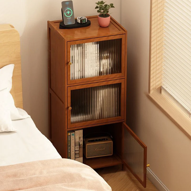 Modern Minimalist Bamboo MDF Acrylic Faux Rattan Rectangular Storage Cabinet 1/2/3-Cabinets For Bedroom