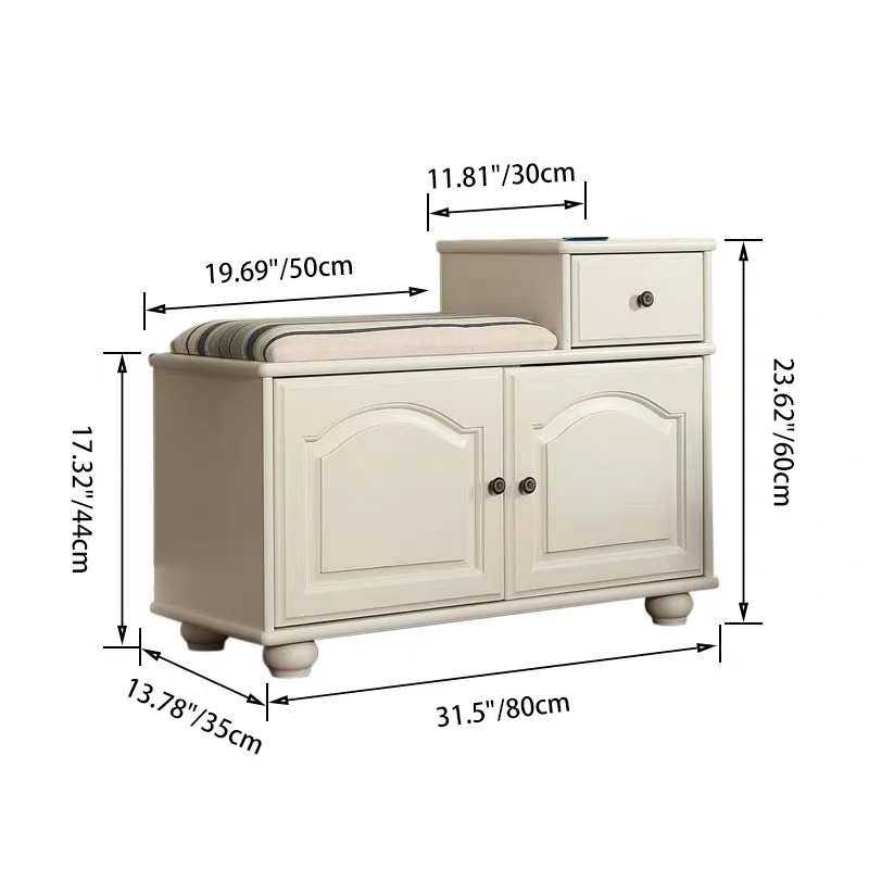 Traditional Vintage Rectangular Solid Wood Medium Density Fiberboard Fabric Sponge Storage Cabinet 4-Leg 2-Cabinet 1-Drawer For Entryways
