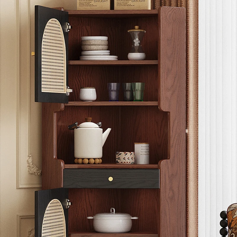 Traditional Japanese Rectangular Medium Density Fiberboard Bamboo Weaving Solid Wood Corner Shelf Unit 2-Cabinet For Living Room